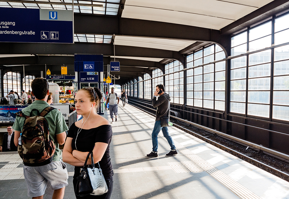 Berlin metro station at the location of B&W shot from 1987
