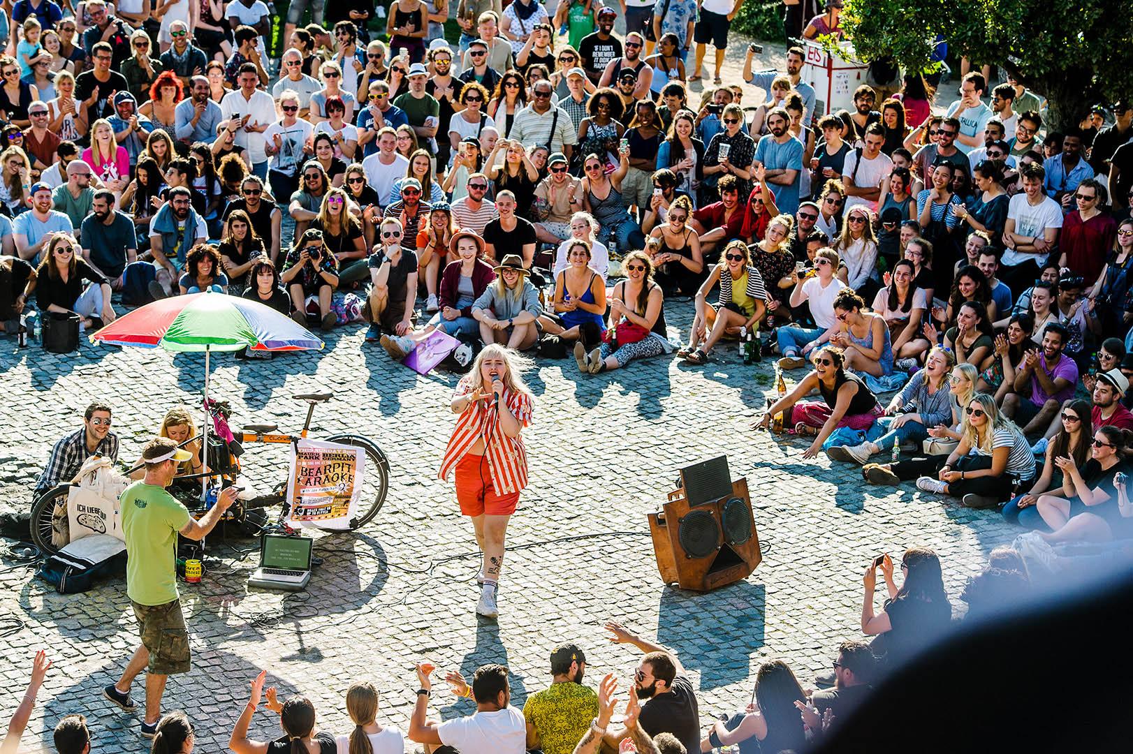 Woman performing at Bearpit Karaoke in Mauerpark Berlin