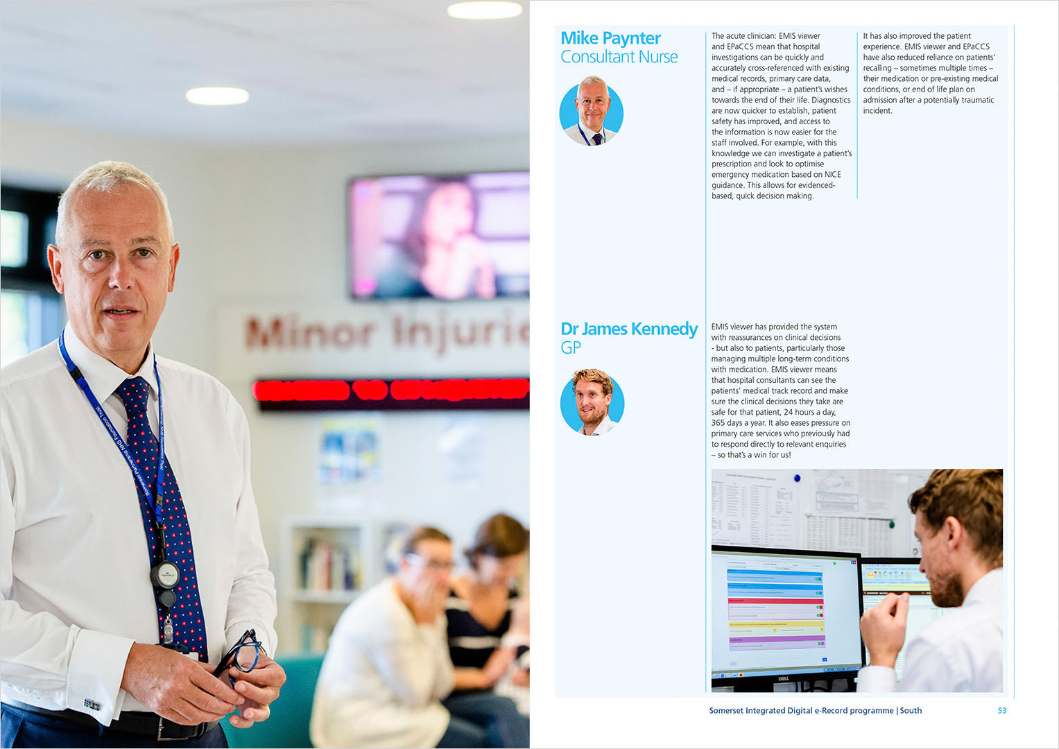 Spread from NHS Brochure featuring portrait of consultant nurse
