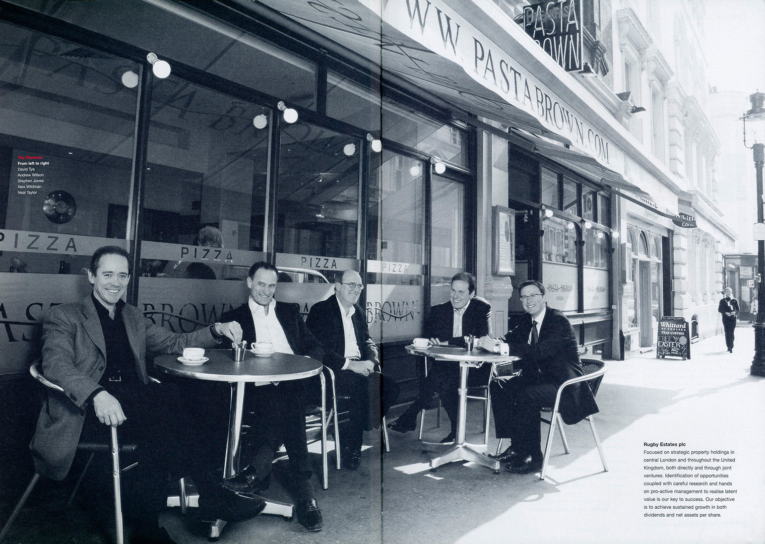 Board of directors of Property Company seated outside a London Cafe