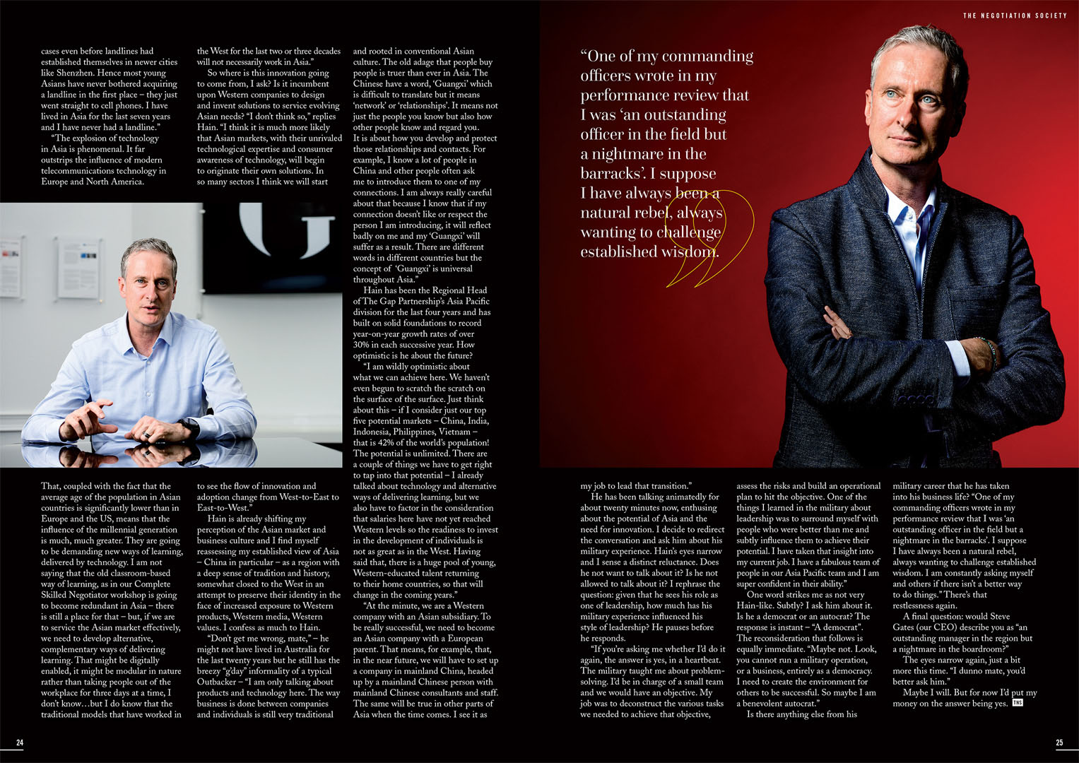 Inside spread from The Negotiation Society Magazine featuring Hain MacKay-Cruise
