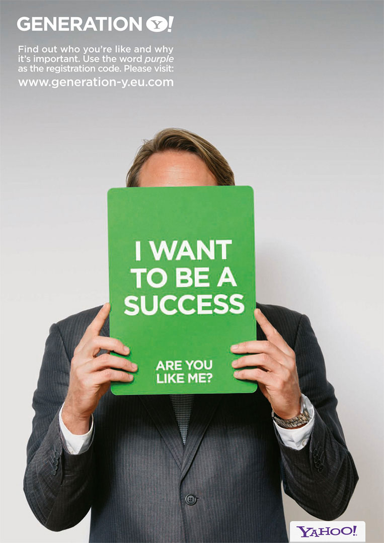 Poster featuring Man in Business dress for Yahoo Generation Y Campaign