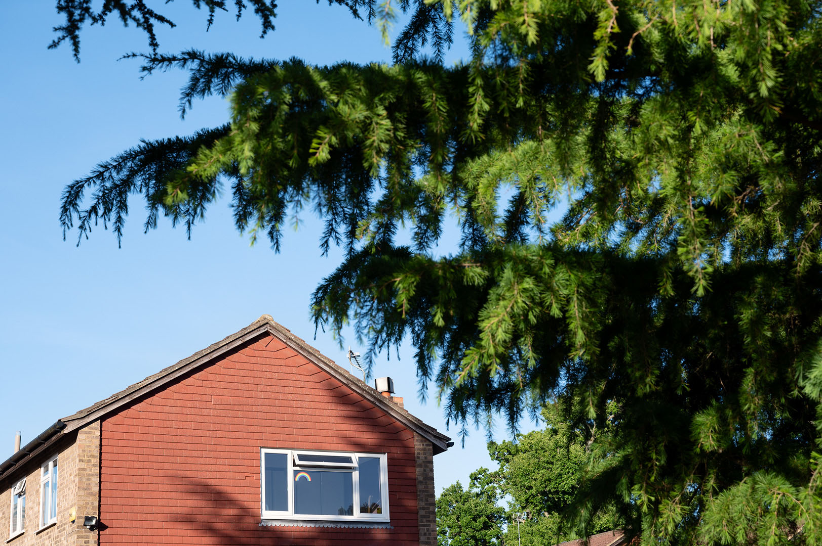 Rainbow in window in the distance