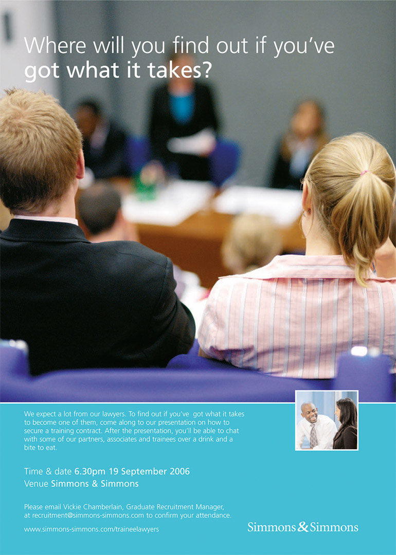 Recruitment poster for Law Firm in lecture theatre